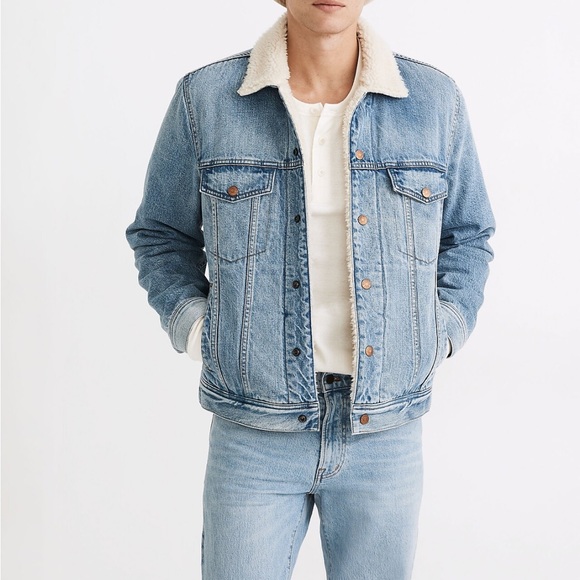 Madewell Sherpa Classic Jean Jacket in Eaves Wash Mens Size S - Picture 1 of 8